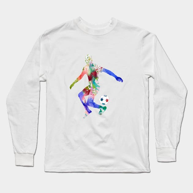 Man Soccer Player Long Sleeve T-Shirt by RosaliArt